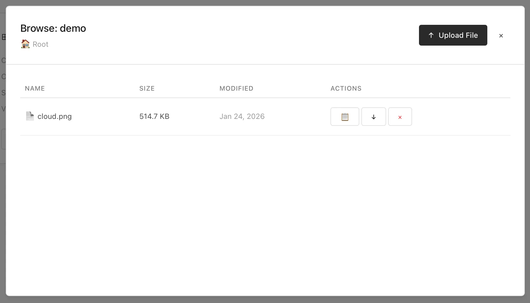 Browsing a storage bucket